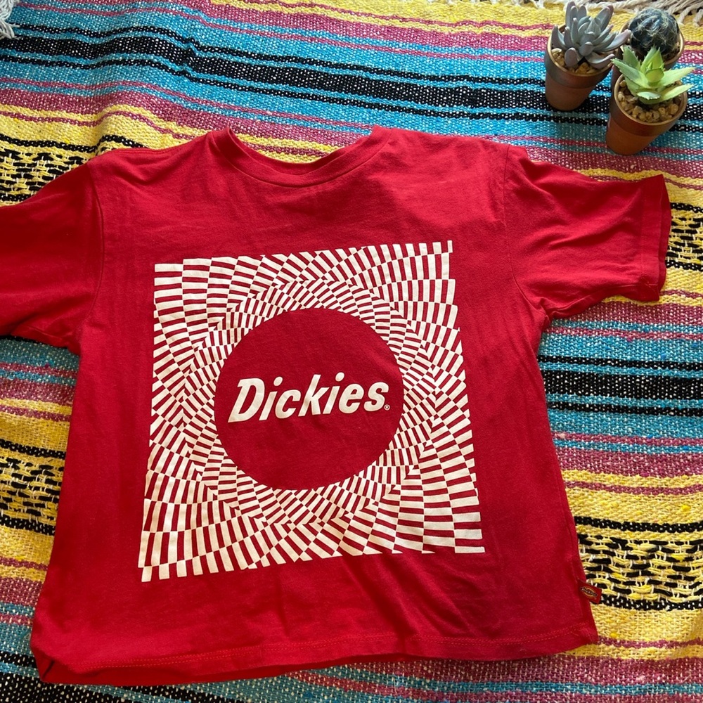Small red and white Dickies crop top.